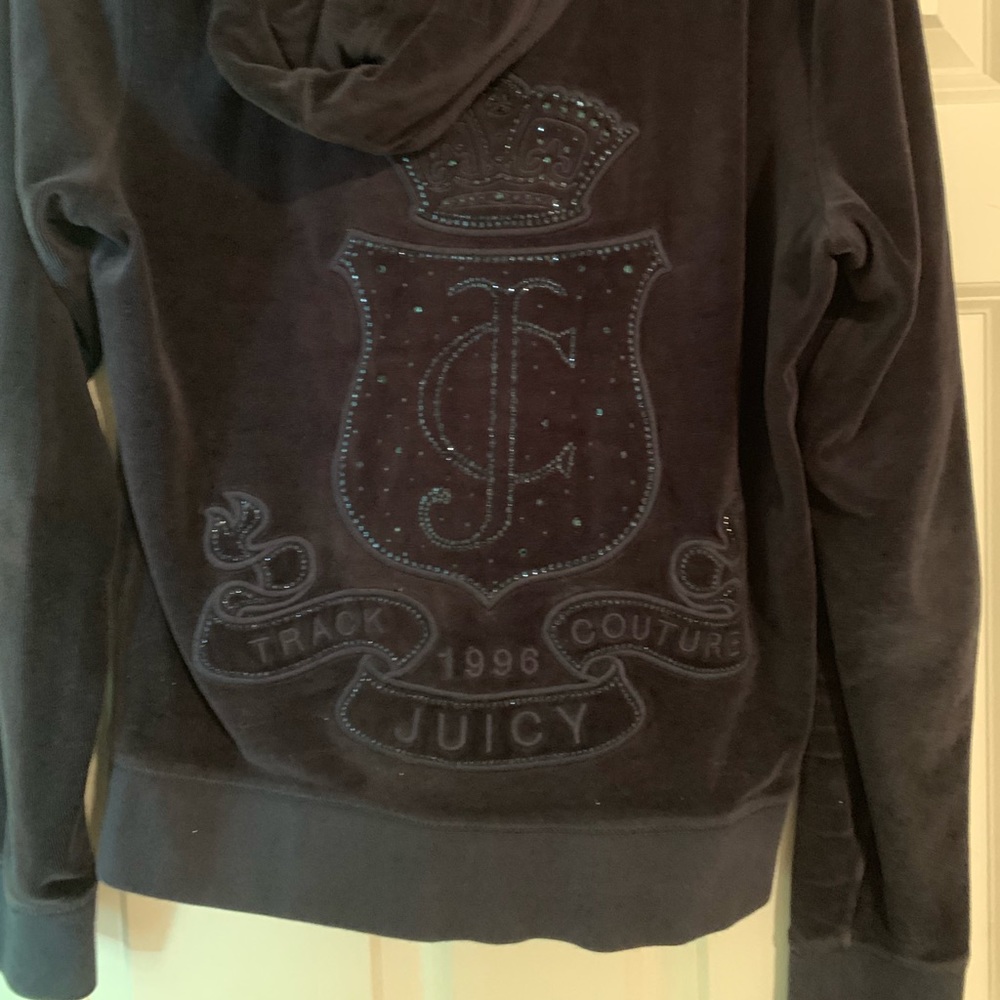 Juicy Couture - Navy Bejeweled Velour Sweatshirt
